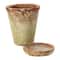 7&#x22; Distressed Terra Cotta Cement Planter with Saucer Set
